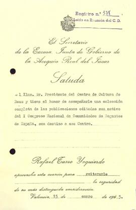 Carta del secretari de la junta de govern de la Séquia Reial del Xúquer