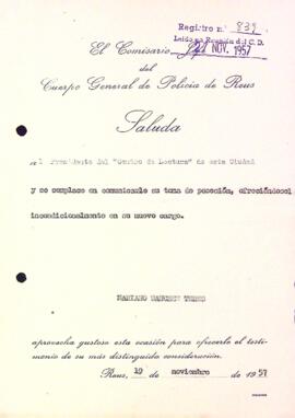 Carta del Comisario Jefe del Cuerpo General de Policía de Reus