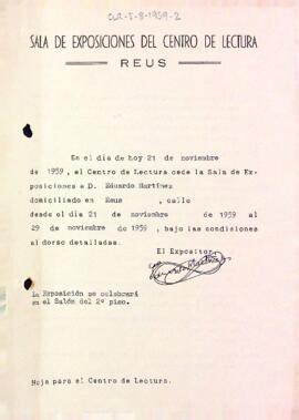 Fitxa de lloguer de la Sala d'Exposicions a Eduard Martínez