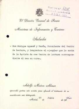 Carta d'Adolfo Muñoz Alonso