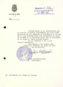 Carta de la Secció d'Art al president del Centre de Lectura