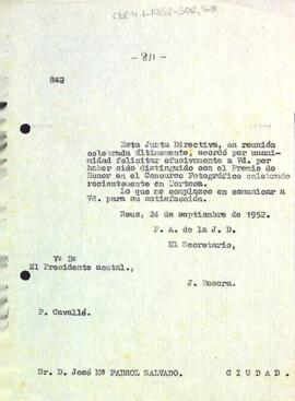 Carta del Consell Directiu a Josep M. Padrol salvadó