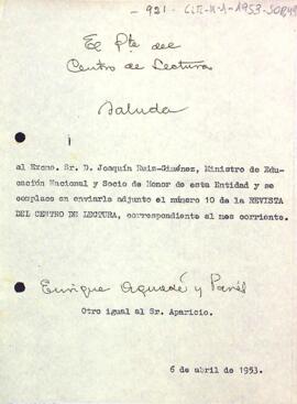 Carta del president al ministre d'Educació Nacional