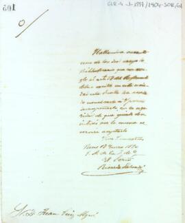 Carta de la junta de govern a Joan Puig Algué proposant-li que ocupi un dels llocs de bibliotecari de l'entitat