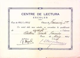 Butlletins de notes d'Antoni Escudé Forcades