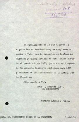 Carta del president al governador civil de la província de Tarragona