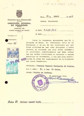 Carta de la direcció general de seguretat al president del Centre de Lectura