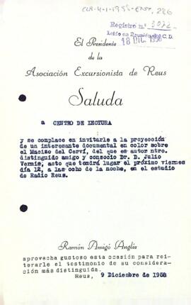 Invitació de l'associació excursionista de Reus