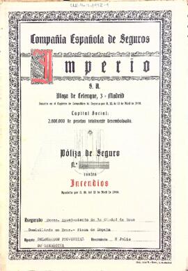 Pòlissa d'assegurança amb la Compañía Española de Seguros Imperio