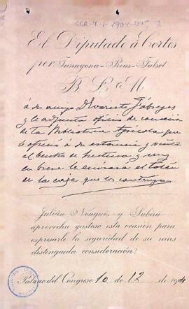 Carta de Julià Nougués sobre un donatiu de la Biblioteca Agrícola