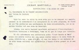 Carta de Cèsar Martinell a la Secció Excursionista