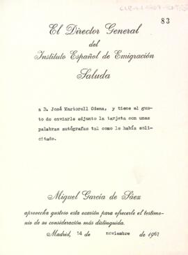 Carta del director general de l'Institut Español d'Emigració