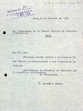 Carta del president a la Cambra de Comerç de Reus