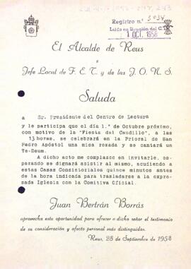 Invitació a la "Fiesta del Caudillo"