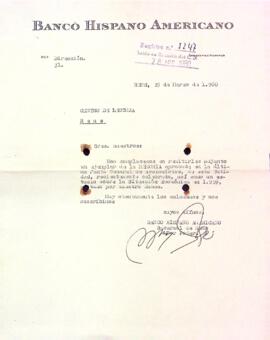 Carta del Banco Hispano Americano de Reus