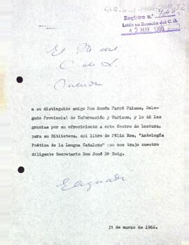 Carta del president al delegat provincial d'informació i turisme