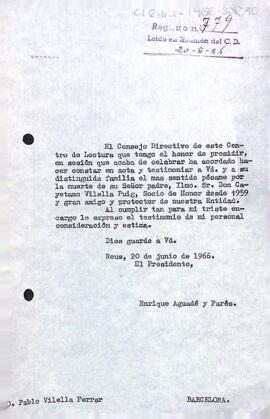 Carta del president a Pablo Vilella Ferrer