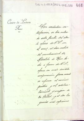 Carta enviada a l'alcalde de Reus donant-li l'enhorabona pel seu nomenament