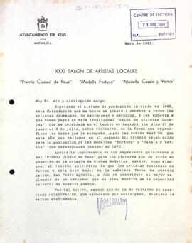 Carta de l'Ajuntament de Reus al Centre de Lectura