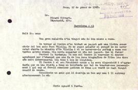 Carta de president Aguadé a Ricard Olivart