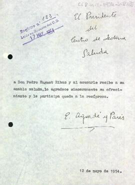 Carta d'agraïment del president a Pere Huguet Ribes