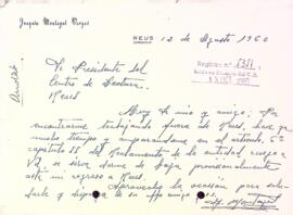 Carta de Joaquim Montagut Vargas