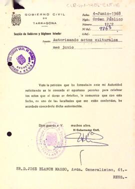 Carta de la direcció general de seguretat al president del Centre de Lectura