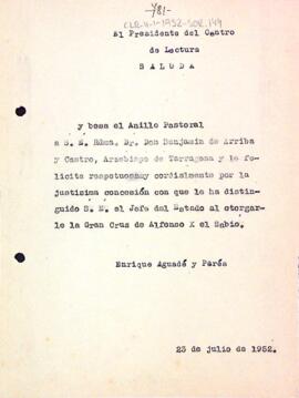 Carta d'Enric Aguadé Parés a Benjamín de Arriba y Castro