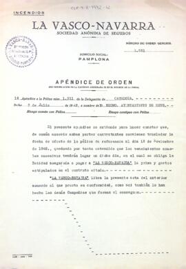 Suplement de la Pòlissa d'assegurança amb La Vasco-Navarra Sociedad Anónima de Seguros