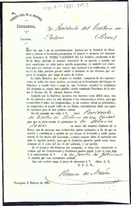 Carta de governador civil de Tarragona demanant col·laboració en els actes del segon centenari de la mort de Pedro Calderón de la Barca