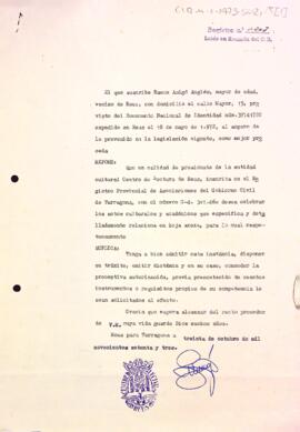 Sol·licitud del president al delegat provincial demanant la celebració d'activitats i actes culturals durant el mes de novembre
