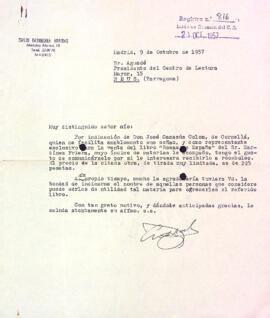 Carta d'Emilio Barnechea Arribas al Centre de Lectura