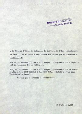 Invitació a la tinent d'alcalde delegada de cultura
