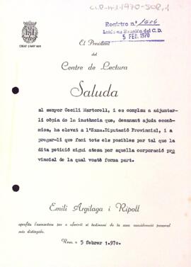 Sol·licitud econòmica a la Diputació provincial