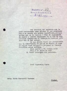 Carta a Maria Martorell Guerrera