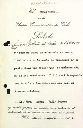 Carta de l'Unió Excursionista de Vic a la Secció Excursionista