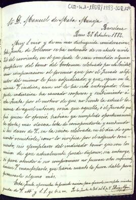 Carta de la junta de govern a Manuel de Mata per informar que li enviaran els volums del certamen els quals li corresponien per ser un dels premiats