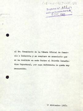 Carta del president a la Cambra de Comerç de Reus
