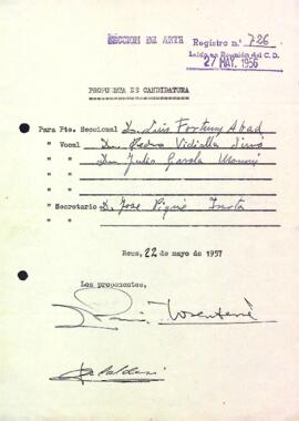 Proposta de candidatura a les eleccions de 1957