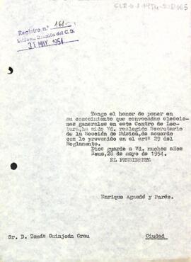 Carta del president a Tomás Guinjoan Grau