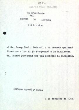 Carta d'Enric Aguadé Parés a Josep Simó i Bofarull