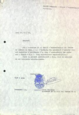 Carta al Comité Catalano-Balear d'Espeleologia de Barcelona