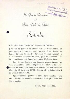 Invitació de l'Aero Club de Reus