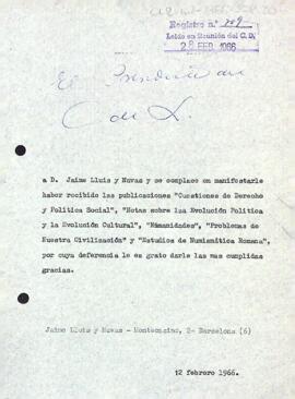 Carta del president a  Jaime Lluís i Navas