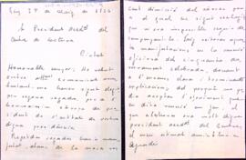 Carta de Josep Caixés dirigida al president accidental argumentant els motius pels quals no accepta el càrrec de president tot i haver estat escollit