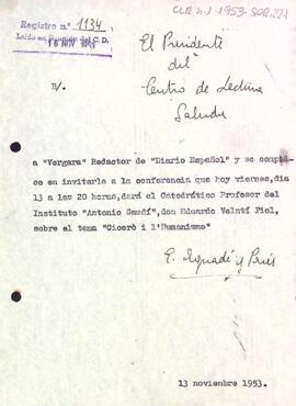 Carta del president a Vergara, redactor del Diario Español