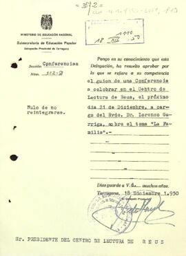 Aprovació d'una conferència al Centre de Lectura