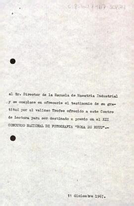 Carta del president al director de la Escuela de Maestria Industrial