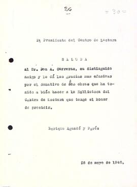 Carta d'agraïment a A. Carreras