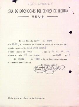 Fitxa de lloguer de la Sala d'Exposicions a Lluís Font Munté